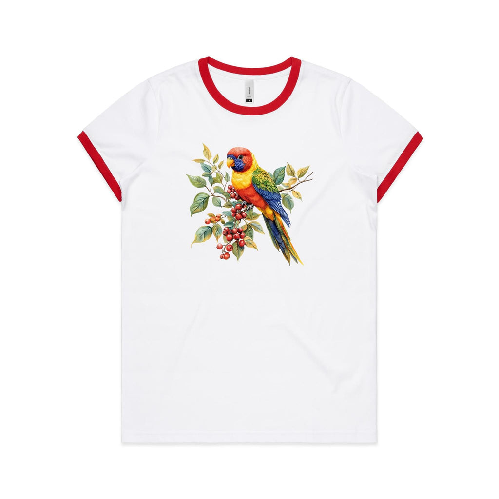 Lorikeet, Australian Birds - Women's Ringer Tee White Red Womens Ringer T-shirt animal Printed In Australia