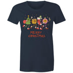 Crazy Christmas Characters - Womens T-shirt Navy Womens Christmas T-shirt Christmas Printed In Australia