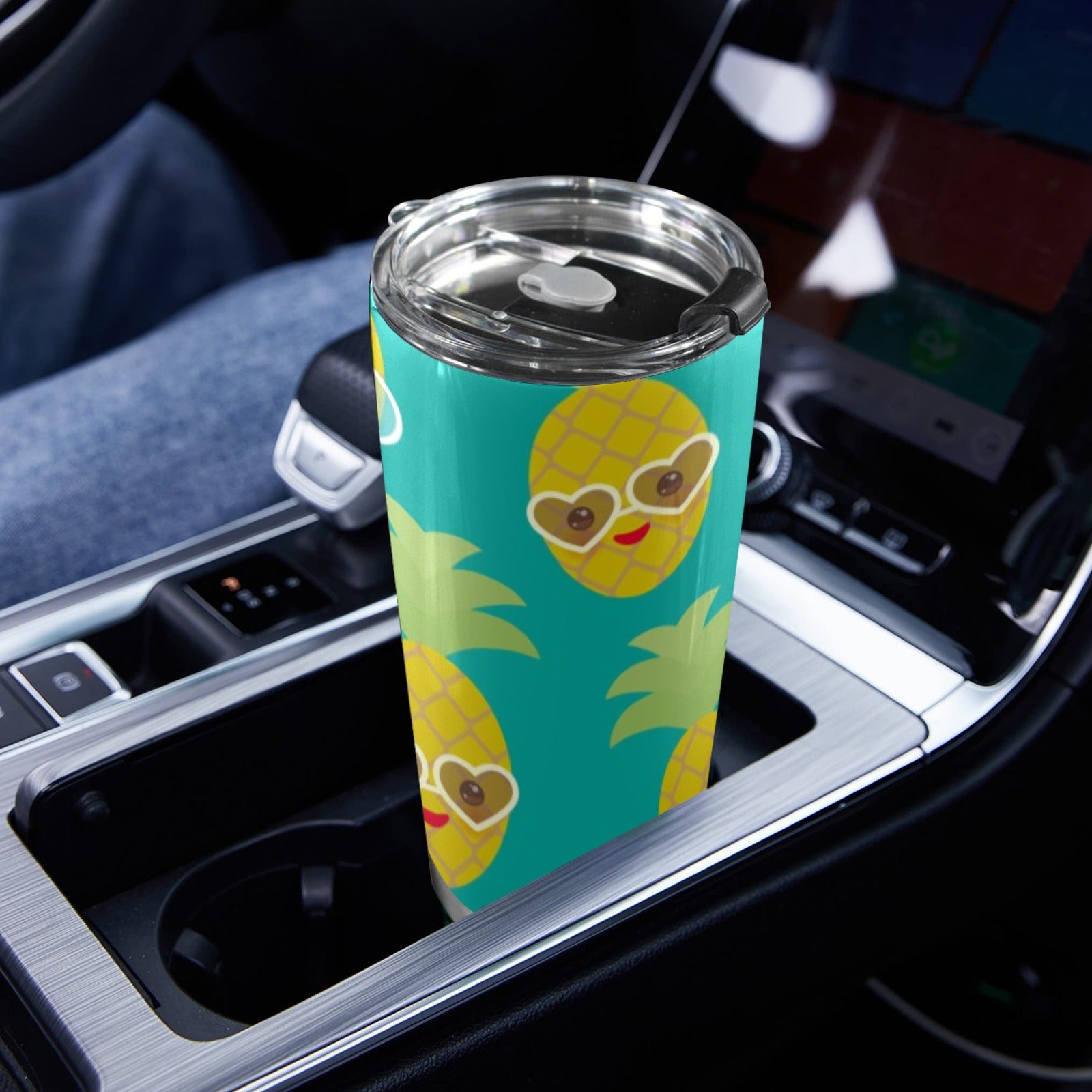Pineapples With Glasses - 20oz Mobile Tumbler with Lid (Black Lock) 20oz Travel Mug Food Printed Offshore