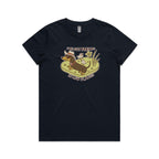 Dachshund, I've Got Friends In Low Places Women's AS Colour T-shirt Navy Womens T-shirt animal Printed In Australia