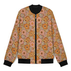 Orange Retro Floral Men's Casual Zip‑Up Bomber Jacket