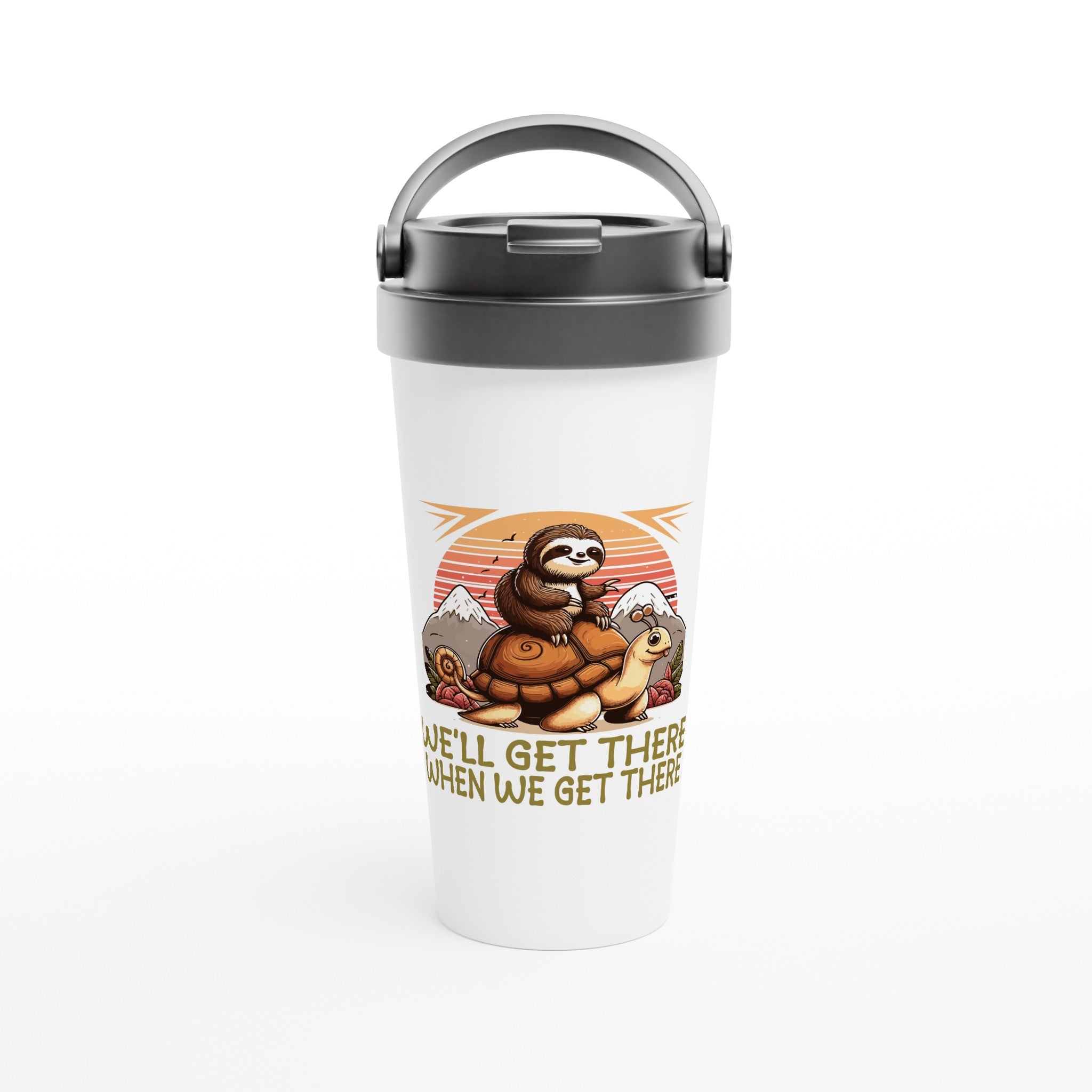 Sloth Race, We'll Get There When We Get There - White 15oz Stainless Steel Travel Mug Default Title Travel Mug animal Globally Fulfilled