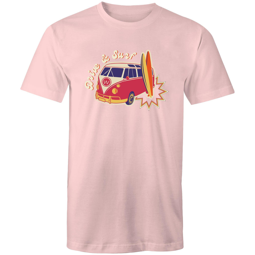Drive And Surf - Mens T-Shirt Pink Mens T-shirt Printed In Australia Summer Surf