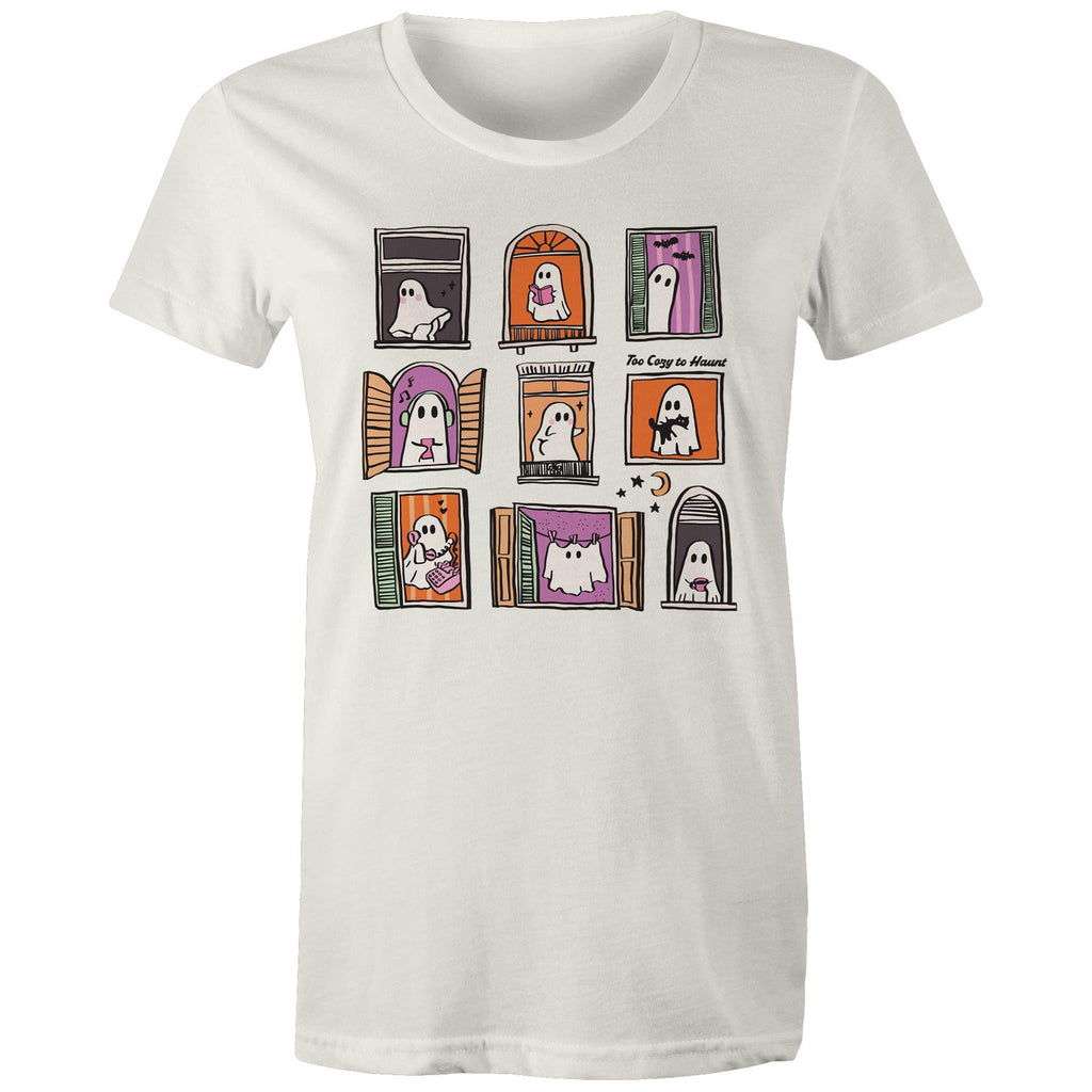 Ghosts In Windows - Womens T-shirt Natural Womens T-shirt Halloween Printed In Australia