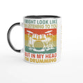 Personalised Drummer, In My Head I'm Drumming White 11oz Ceramic Mug with Color Inside Ceramic Black Personalised 11oz Mug Globally Fulfilled Music