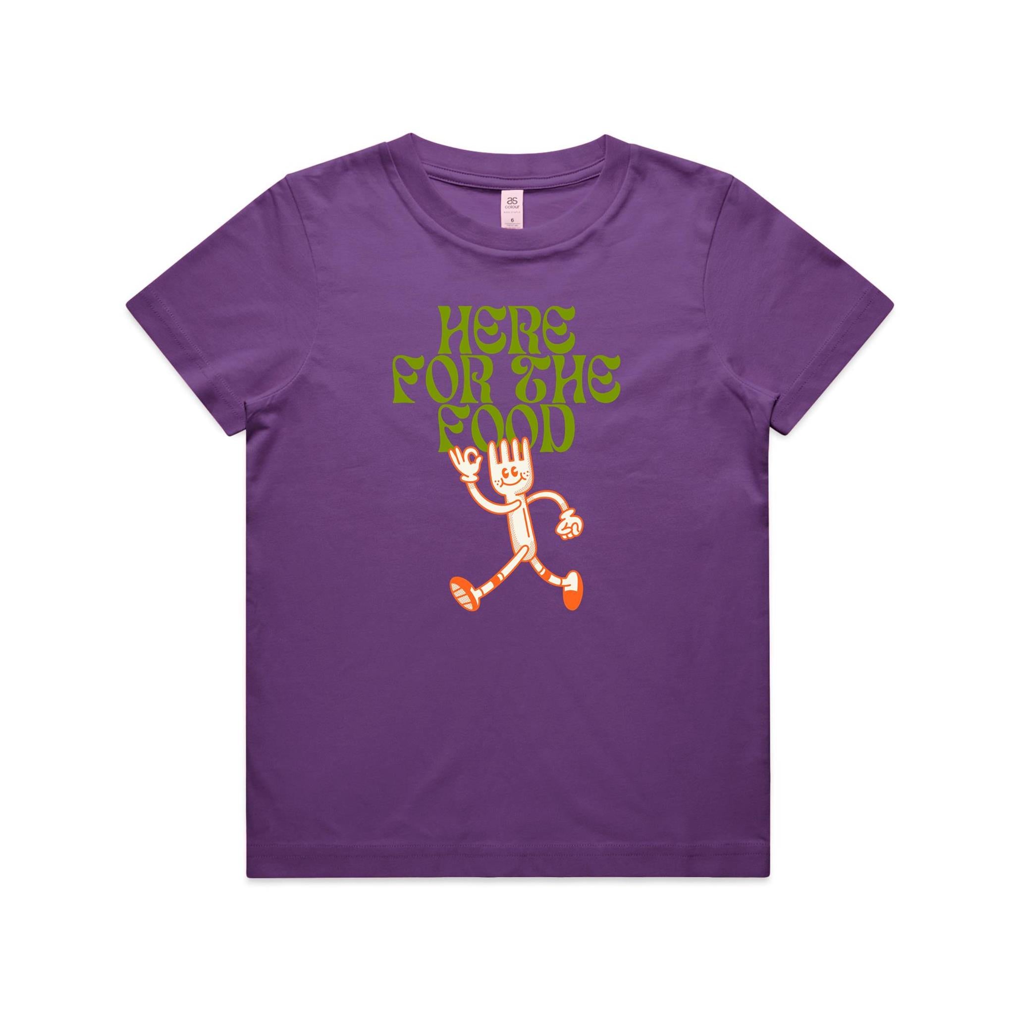 Here For The Food - Kids Youth T-shirt Purple Kids T-shirt Food Printed In Australia