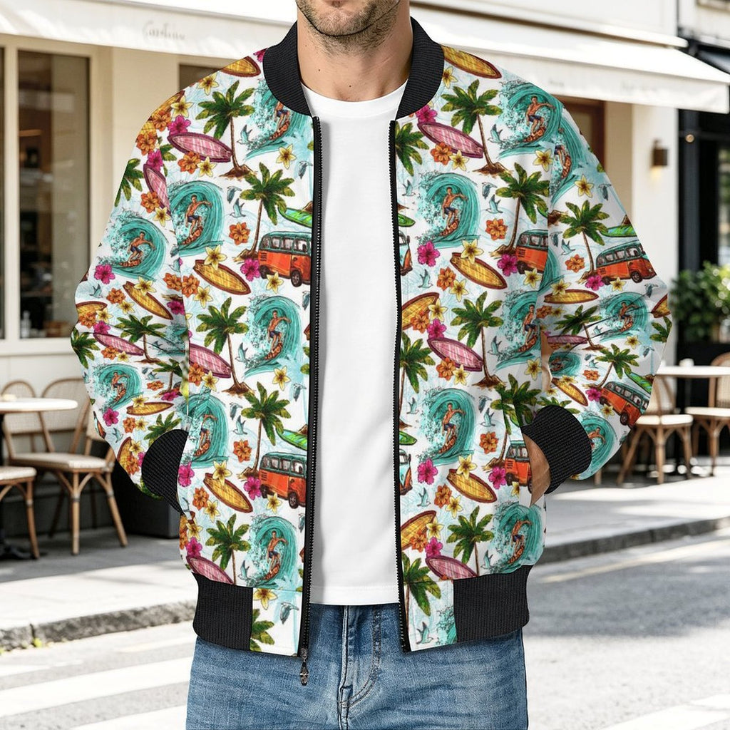 Surfing Safari Men's Casual Zip‑Up Bomber Jacket