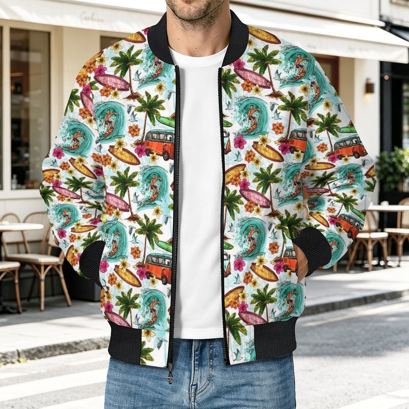 Surfing Safari Men's Casual Zip‑Up Bomber Jacket