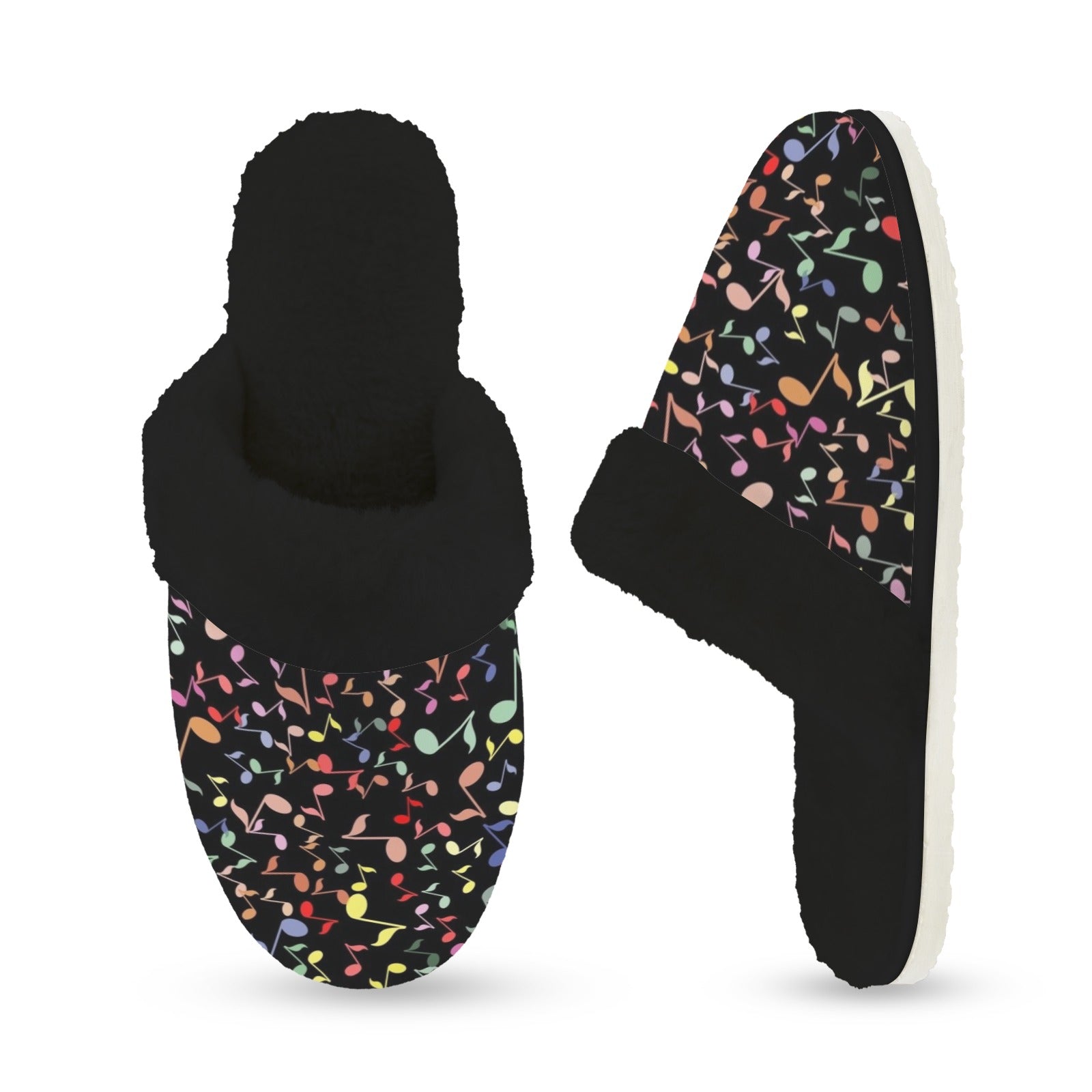 Quavers, Music Notes Women's Fur Trim Thick-Sole Indoor Slippers Women's Fur Trimmed Slippers Music Printed Offshore