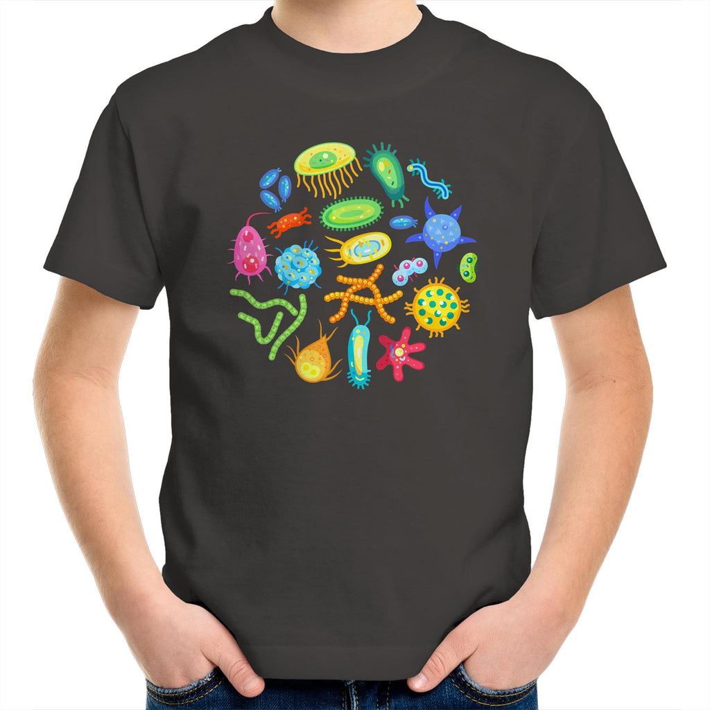 Under The Microscope, Science - Kids Youth T-Shirt Charcoal Kids Youth T-shirt Printed In Australia Science