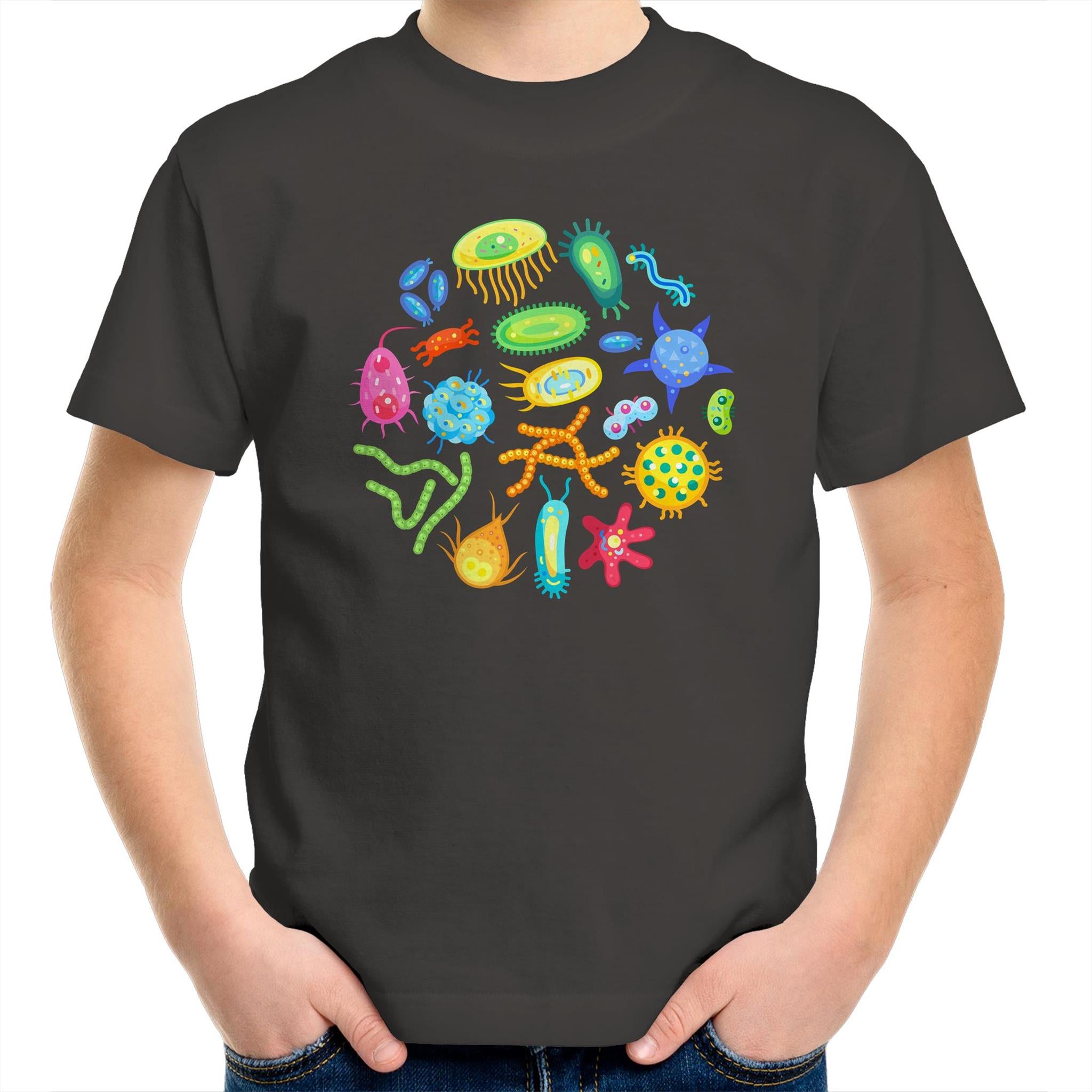 Under The Microscope, Science - Kids Youth T-Shirt Charcoal Kids Youth T-shirt Printed In Australia Science