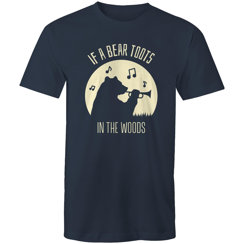 If A Bear Toots In The Woods, Trumpet Player - Mens T-Shirt Navy Mens T-shirt animal Music Printed In Australia