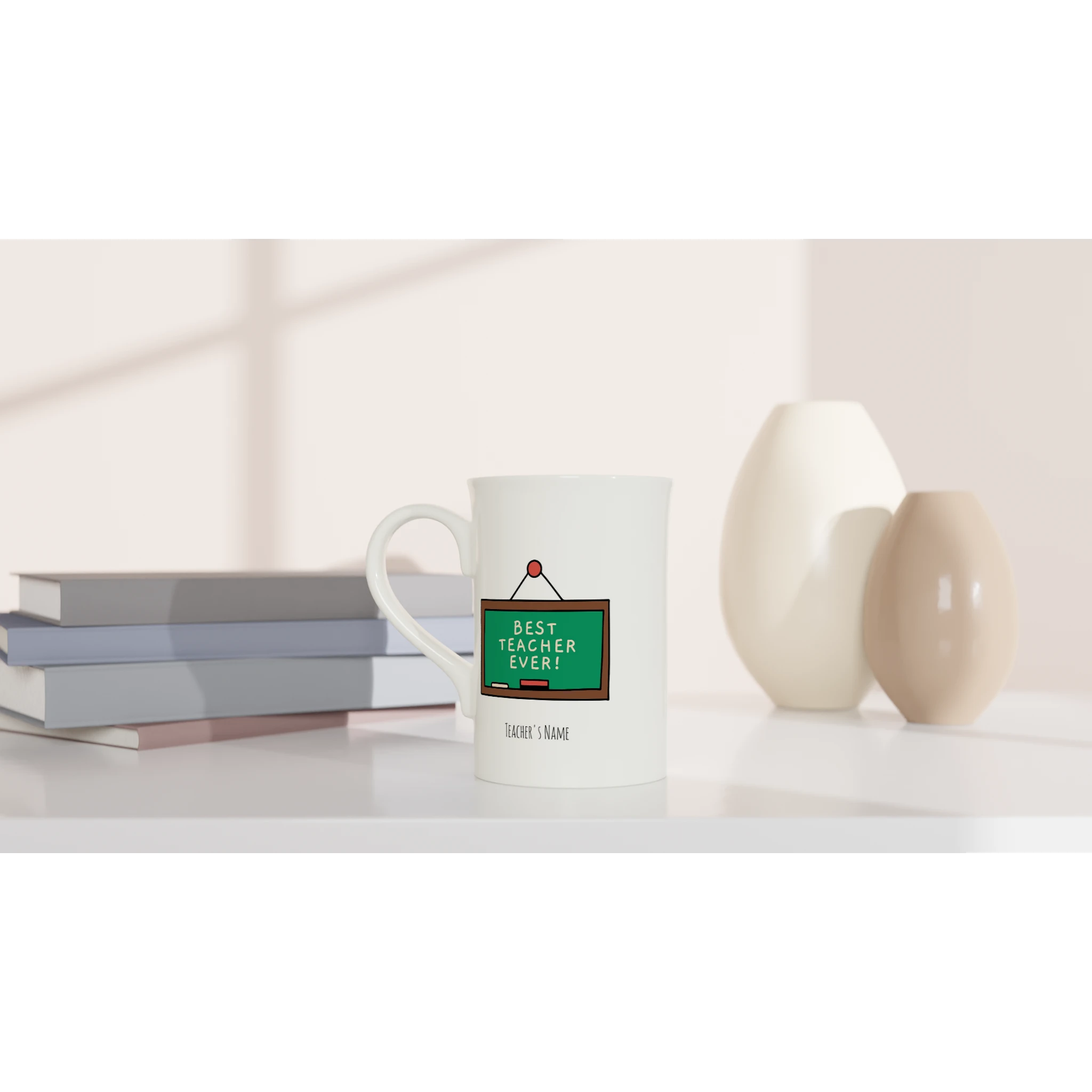 Best Teacher Ever, Blackboard White 10oz Porcelain Slim Mug Porcelain Mug