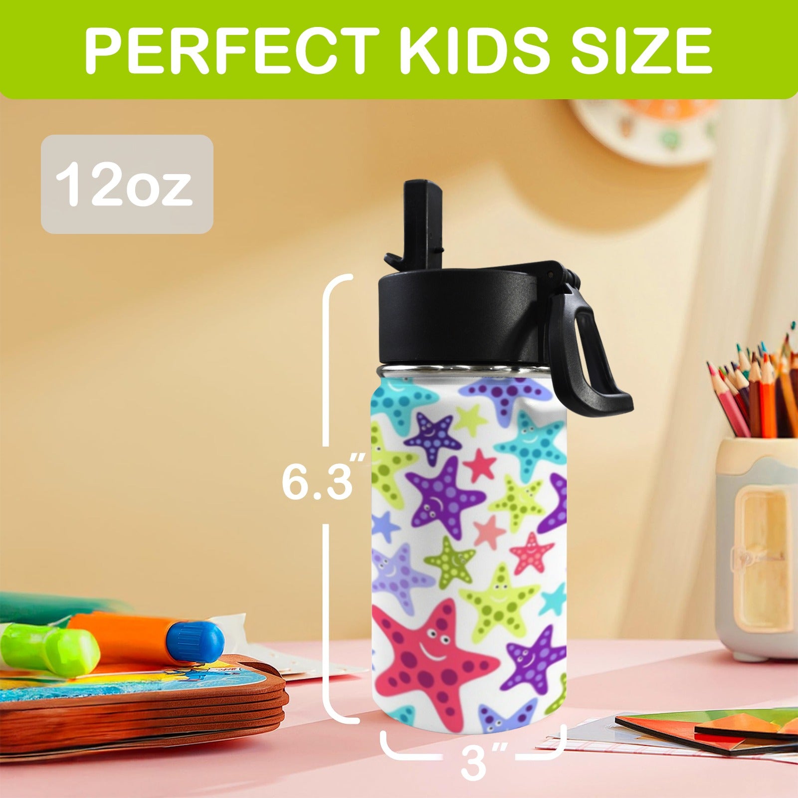 Starfish 12oz Kids Water Bottle with Straw Lid