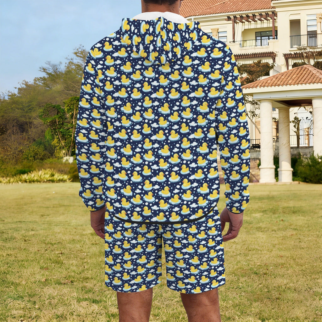 Rubber Ducks On Dark Men's Lightweight Sun Hoodie & Shorts Set Men's Lightweight Sun Hoodie & Shorts animal Printed Offshore