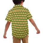 Yellow Flowers On Green Junior Kids Hawaiian Shirt