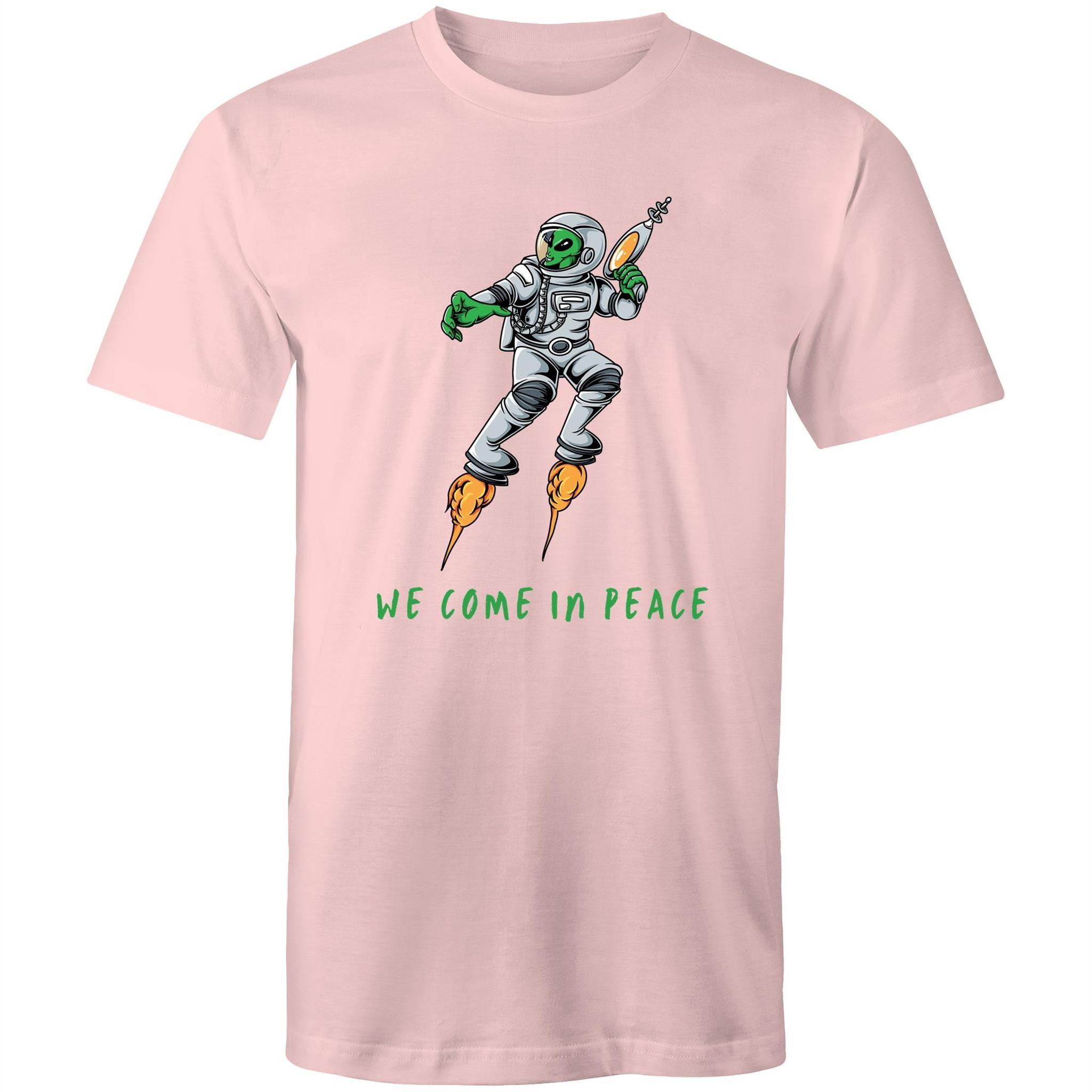We Come In Peace, Alien - Mens T-Shirt Pink Mens T-shirt Printed In Australia Sci Fi
