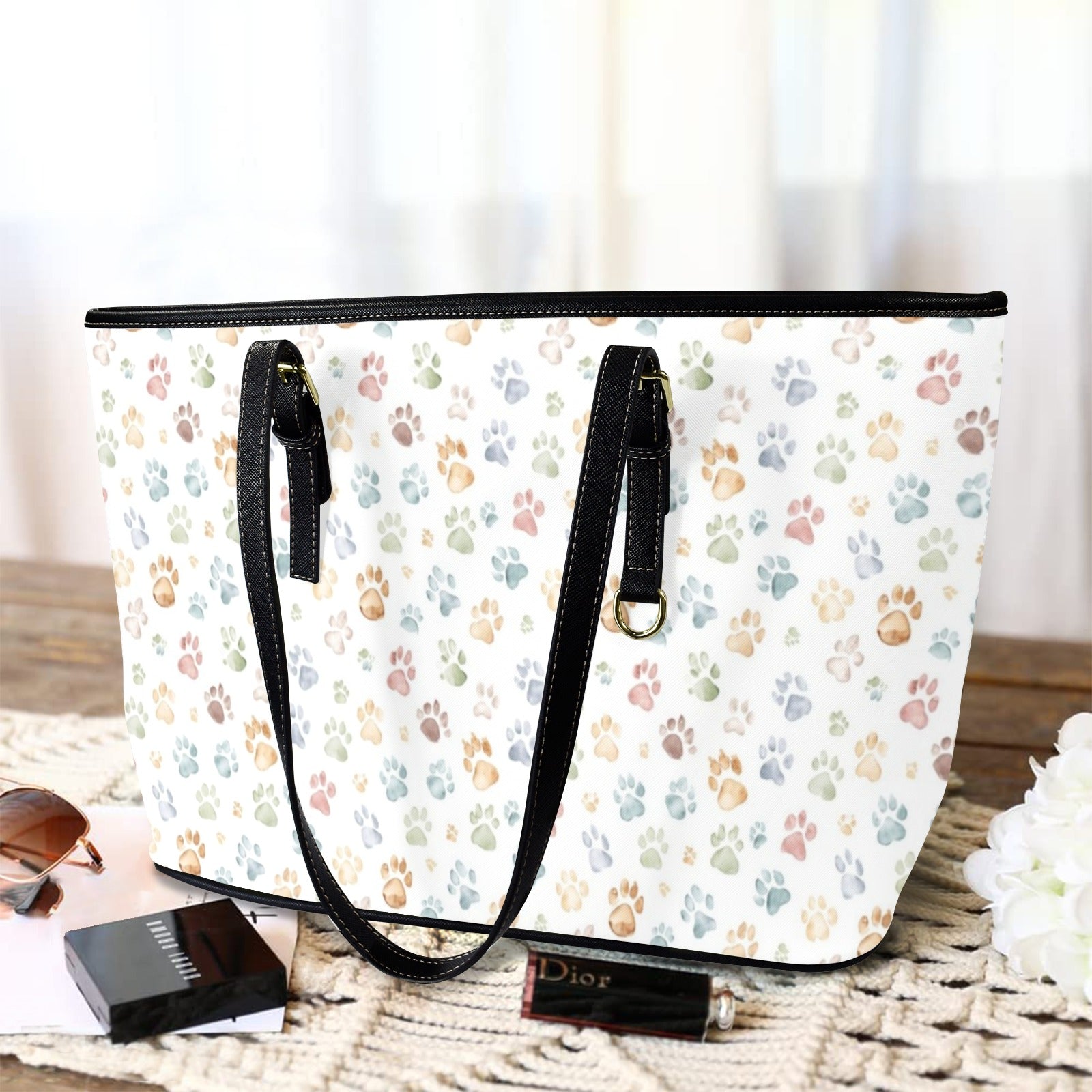 Paw Print PU Leather Tote Bag Large Leather Tote Bag-Large animal Printed Offshore