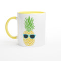 Pineapple With Sunglasses White 11oz Ceramic Mug with Colour Inside Ceramic Yellow Colour 11oz Mug Food Funny Globally Fulfilled