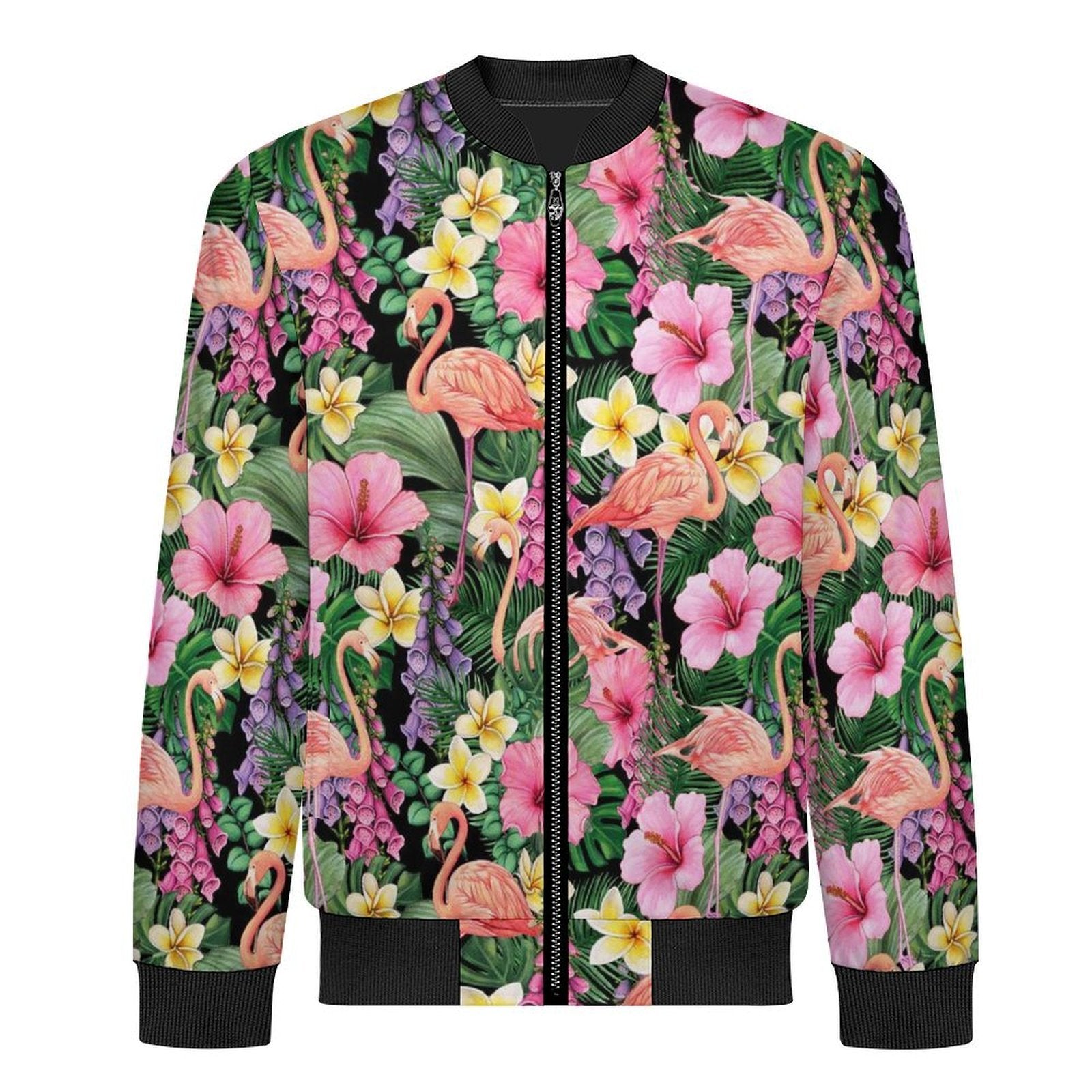 Flamingo Jungle Men's Casual Zip‑Up Bomber Jacket
