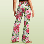 Hibiscus High Waist Crossover Tummy Control Flare Leggings High Waist Flare Leggings Plants Printed Offshore