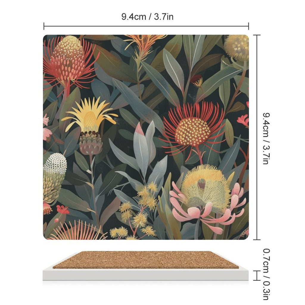 Australian Native Flowers - Ceramic Coasters (Square) Ceramic Coasters Plants Printed Offshore