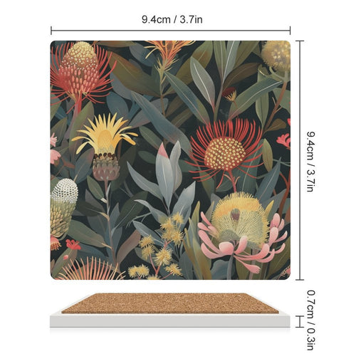Australian Native Flowers - Ceramic Coasters (Square) Ceramic Coasters Plants Printed Offshore