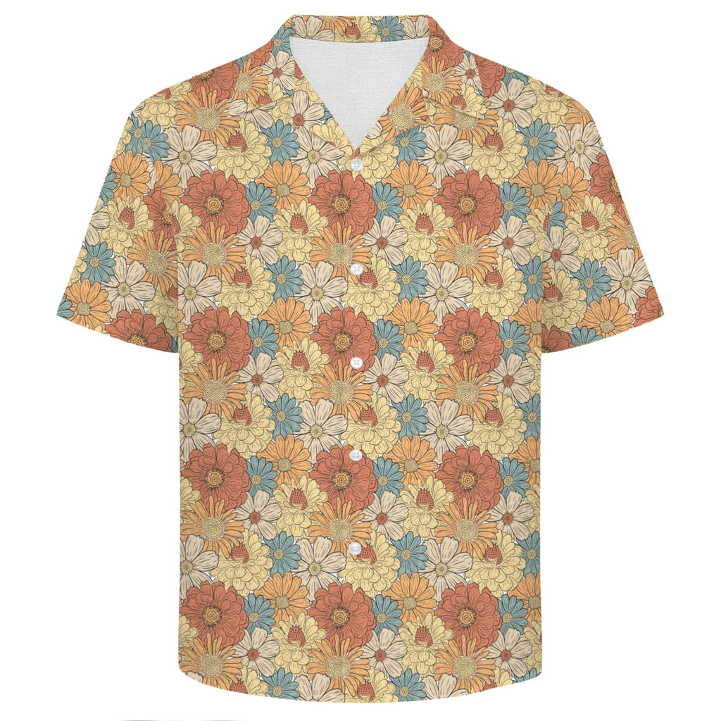 Vintage Retro Floral Men's Crinkle Hawaiian Shirt