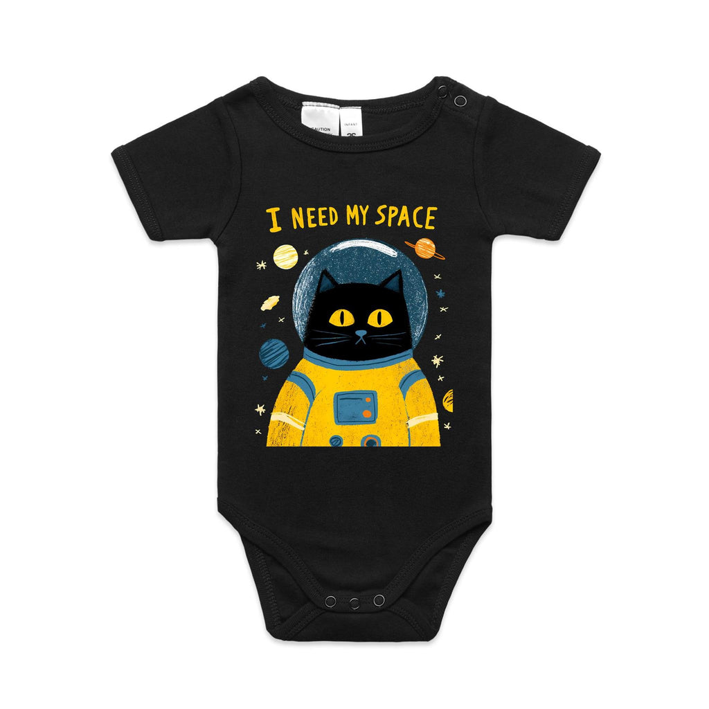 Cat Astronaut, I Need My Space - Baby Bodysuit Black Baby Bodysuit animal Printed In Australia Space