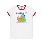 Snailing It - Women's Ringer Tee White Red Womens Ringer T-shirt animal Fitness Printed In Australia