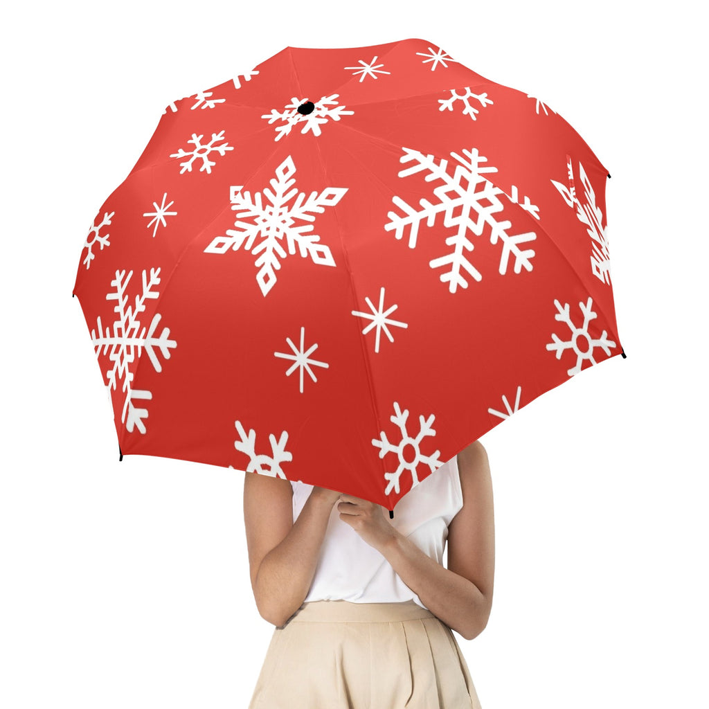 Red Snowflakes, Christmas - Semi-Automatic Foldable Umbrella (Model U12) Semi-Automatic Foldable Umbrella (U12)