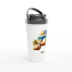 Summer Beach Initials - White 15oz Stainless Steel Travel Mug Personalised Travel Mug Customise Personalise