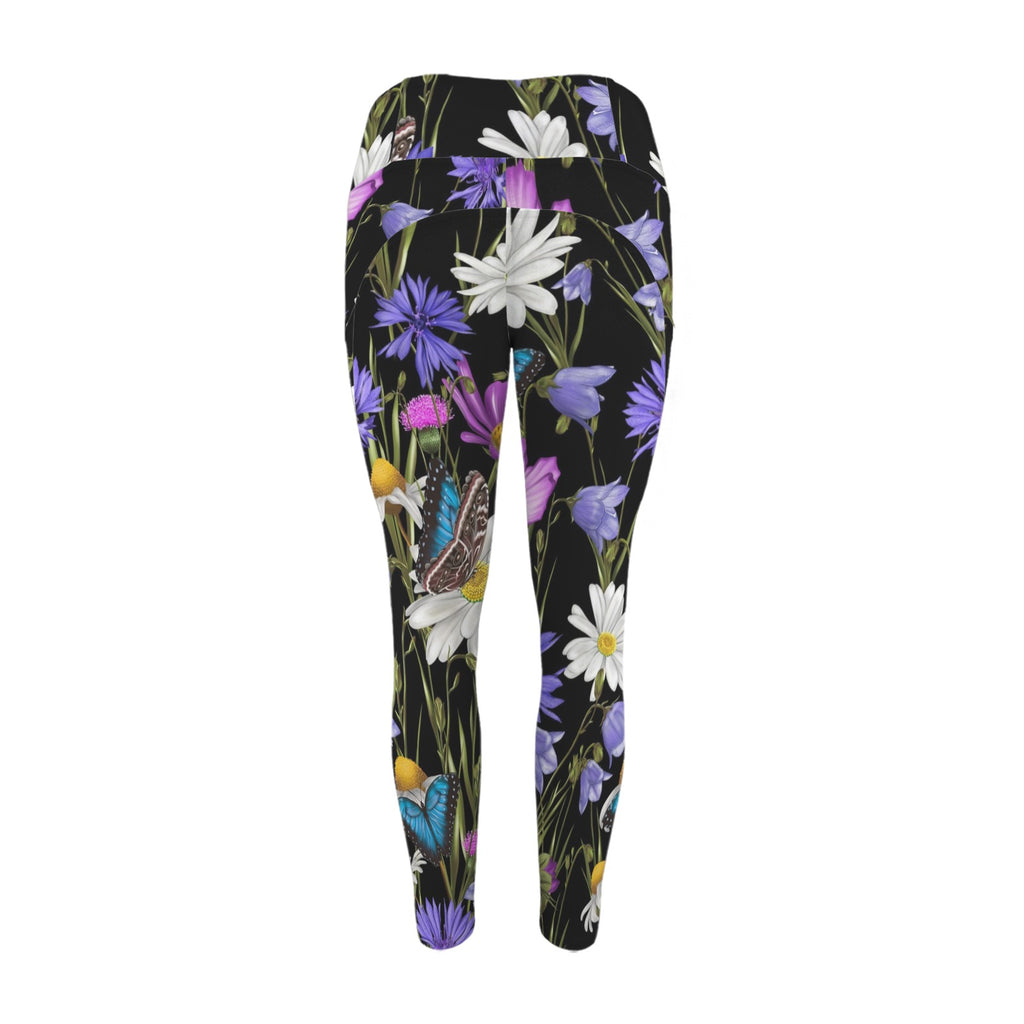 Butterfly Flowers - Women's High Waist Pockets Yoga Leggings