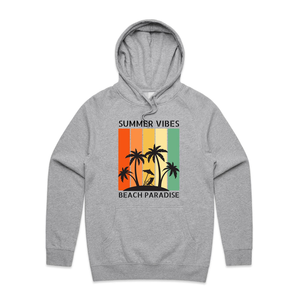 Summer Vibes, Beach Paradise - Mens Hoodie Grey Marle Mens Hoodie Printed In Australia Summer Surf