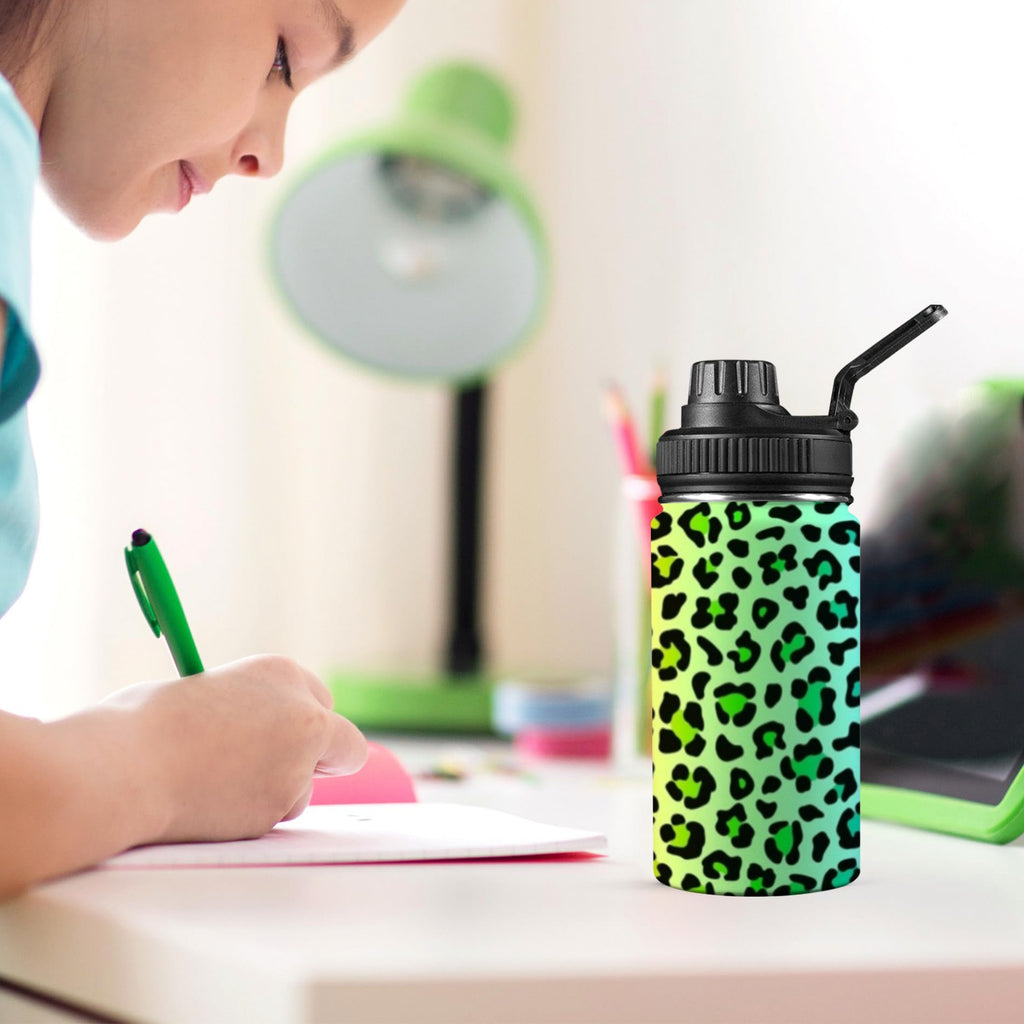 Rainbow Leopard Print - Kids Water Bottle with Chug Lid (12 oz)
