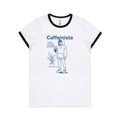 Caffeinista, Caffeine Women's AS Colour Ringer Tee White Black Womens Ringer T-shirt Coffee Printed In Australia