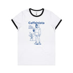 Caffeinista, Caffeine Women's AS Colour Ringer Tee White Black Womens Ringer T-shirt Coffee Printed In Australia