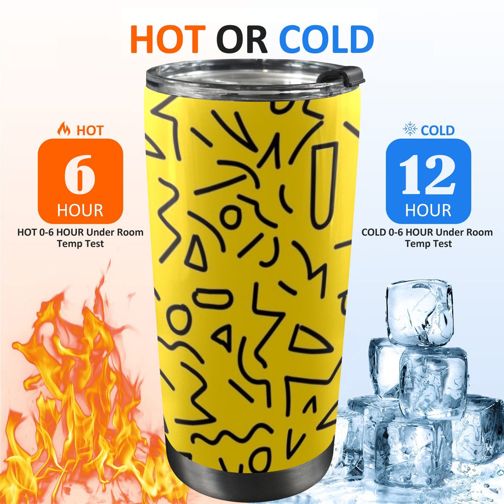Black Squiggle On Yellow - 20oz Mobile Tumbler with Lid (Black Lock)