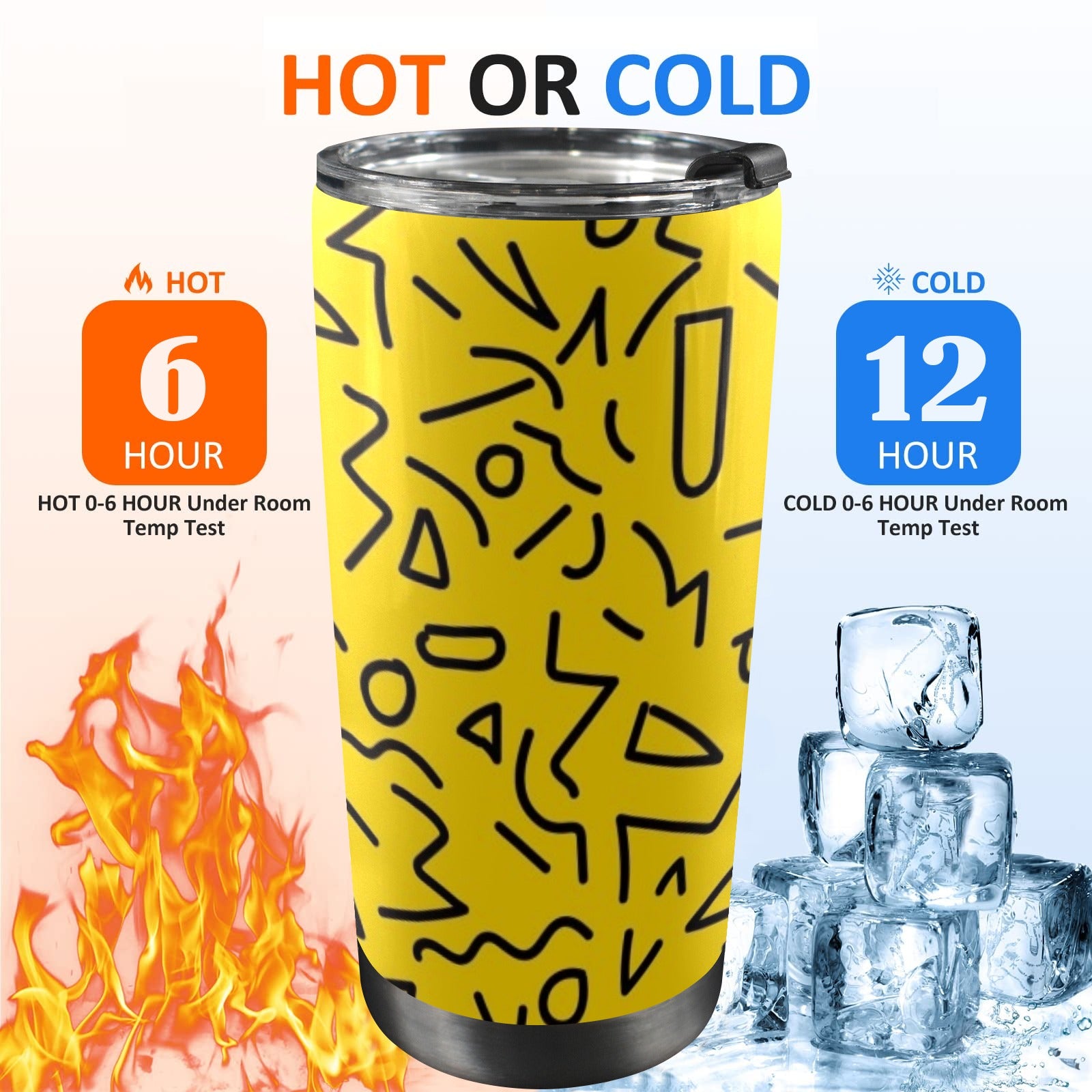 Black Squiggle On Yellow - 20oz Mobile Tumbler with Lid (Black Lock)