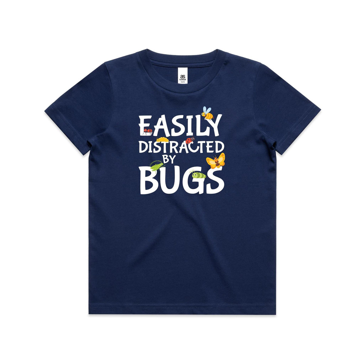 Easily Distracted By Bugs Kids AS Colour T-shirt Cobalt Kids Youth T-shirt Printed In Australia