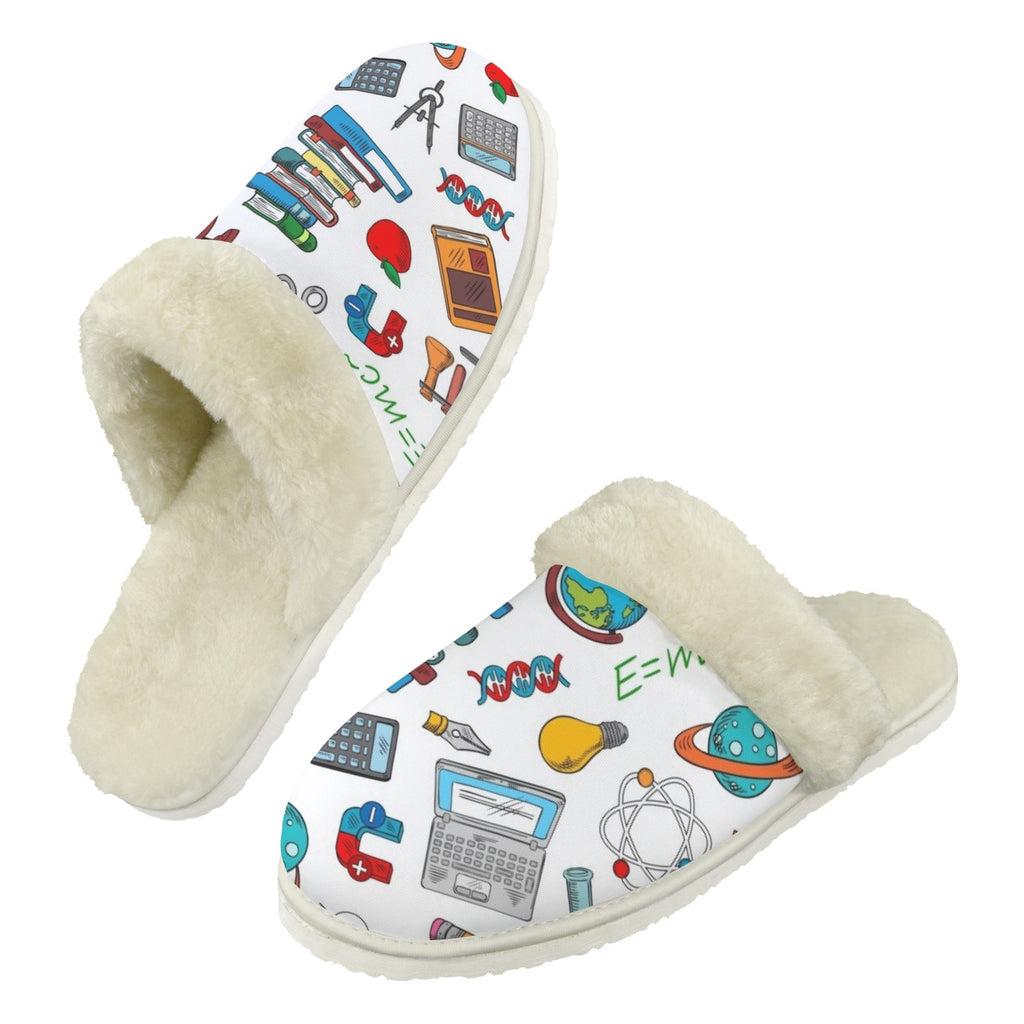 School Time Men's Fur Trim Thick-Sole Indoor Slippers 2XL Men's Fur Trimmed Slippers Printed Offshore