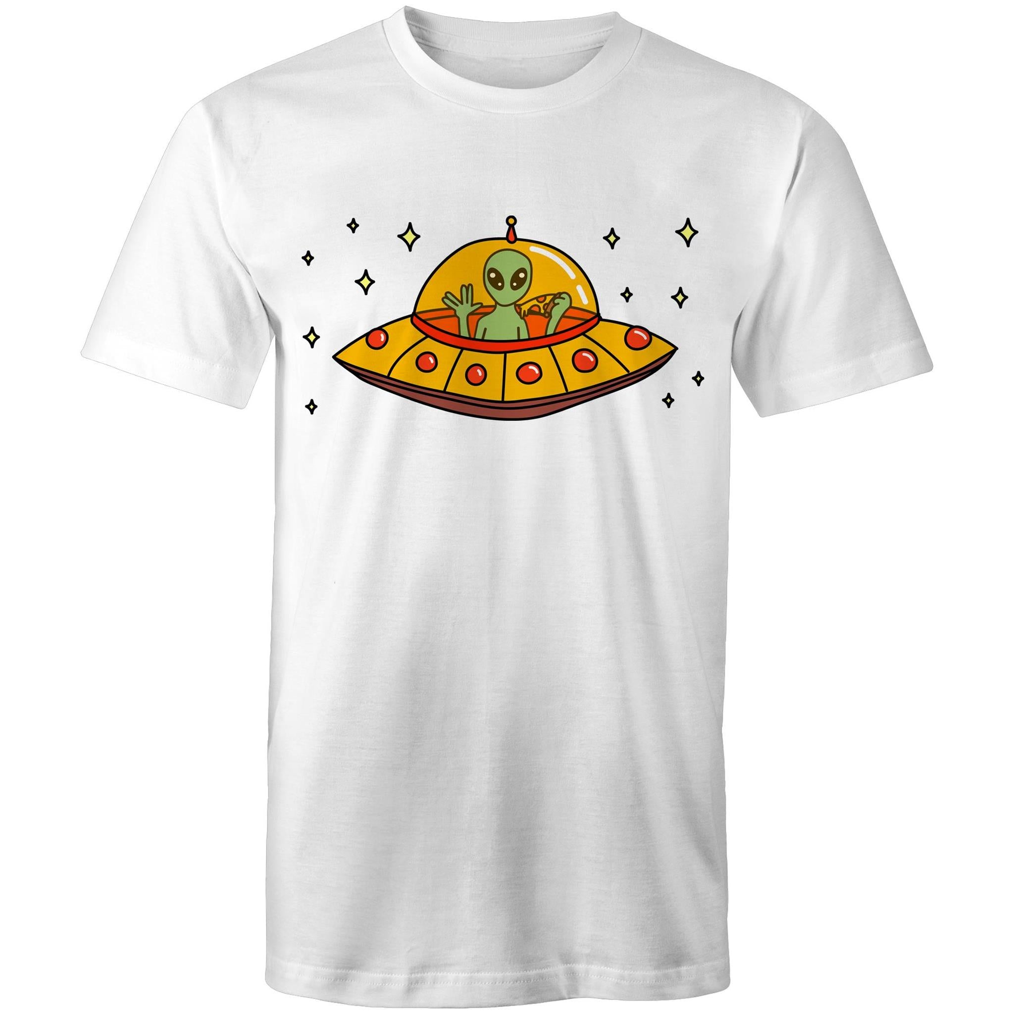 Alien Pizza - Mens T-Shirt White Mens T-shirt Food Printed In Australia Sci Fi