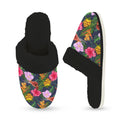 Tropical Floral Women's Fur Trim Thick-Sole Indoor Slippers Women's Fur Trimmed Slippers Plants Printed Offshore