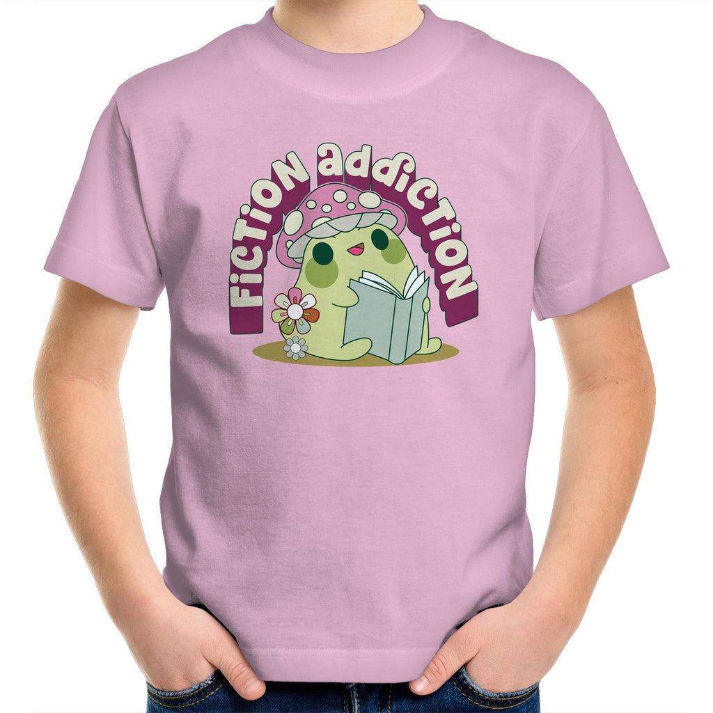 Fiction Addiction - Kids Youth T-shirt Pink Kids Youth T-shirt Printed In Australia Reading