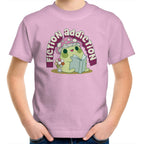 Fiction Addiction - Kids Youth T-shirt Pink Kids Youth T-shirt Printed In Australia Reading