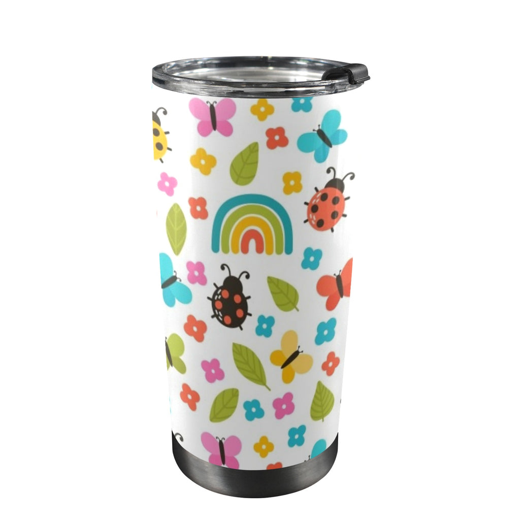 Ladybugs And Rainbows - 20oz Mobile Tumbler with Lid (Black Lock)