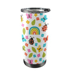 Ladybugs And Rainbows - 20oz Mobile Tumbler with Lid (Black Lock)