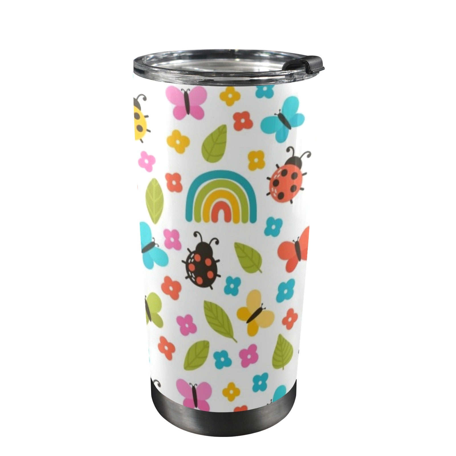 Ladybugs And Rainbows - 20oz Mobile Tumbler with Lid (Black Lock)