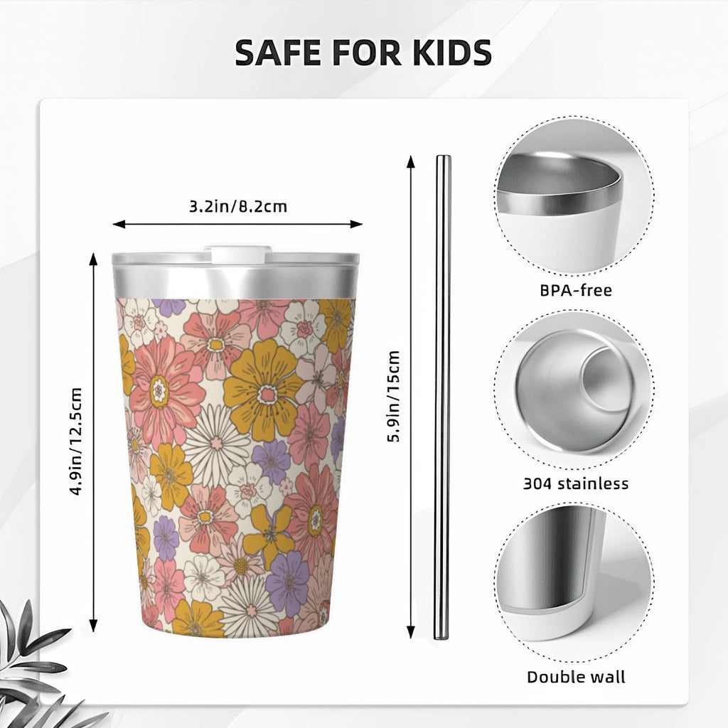 Faded Floral Small Stainless Steel Travel Mug Cup 12oz/350ml