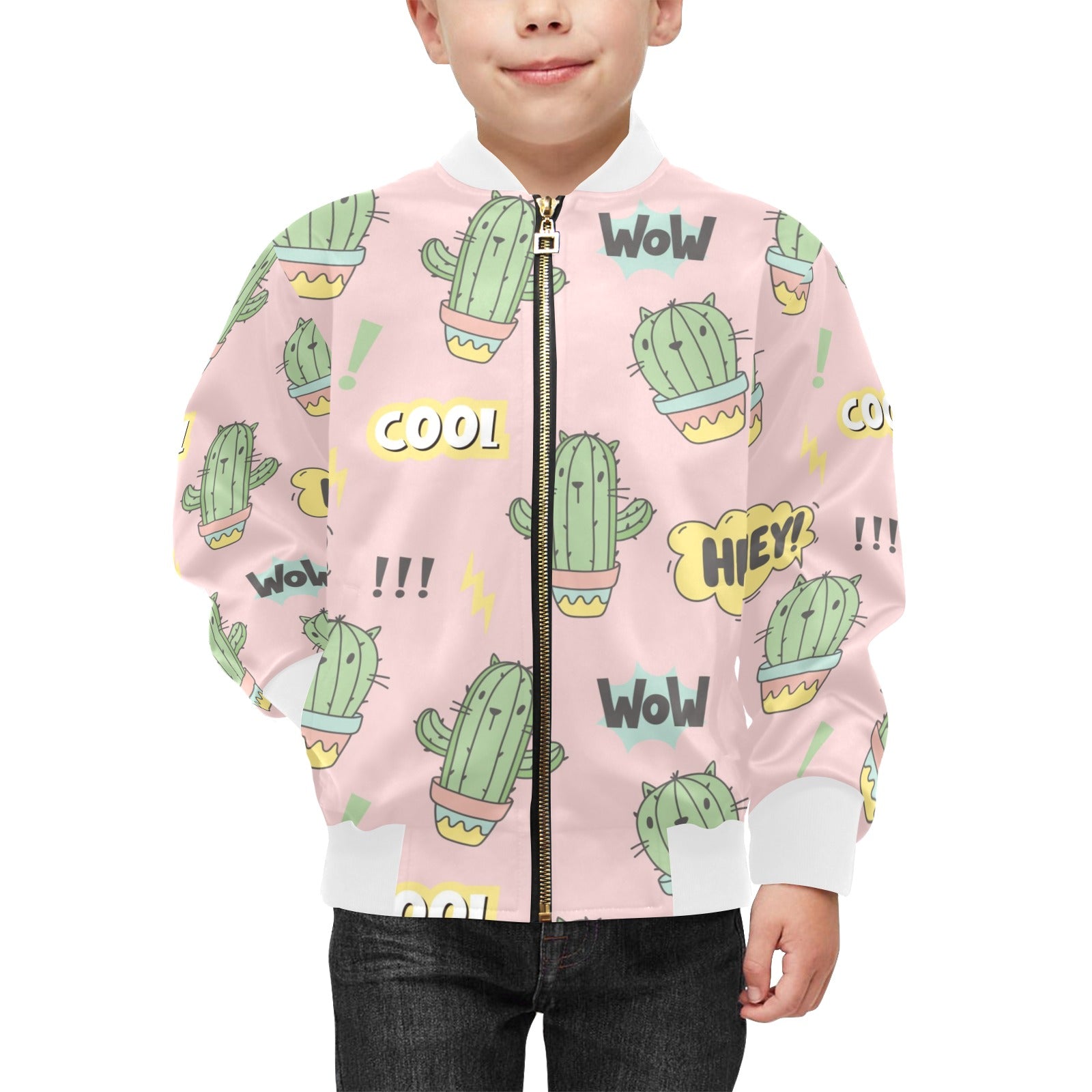 Cool Cat Cactus Kids Bomber Jacket Kids Bomber Jacket Plants Printed Offshore